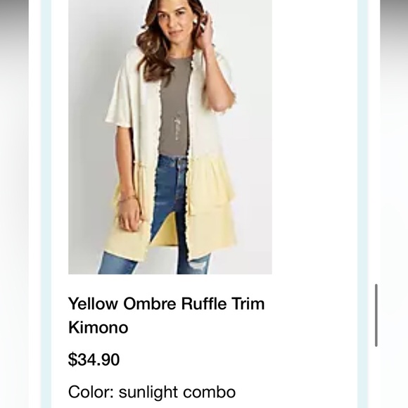 Maurices Yellow Ombré Ruffle Teim Kimono- NWT size large - Picture 6 of 7